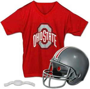 Franklin Sports Ohio State Buckeyes Kids College Football Uniform Set - NCAA Youth Football Uniform Costume - Helmet, Jersey, Chinstrap Set - Youth M,(One Size)