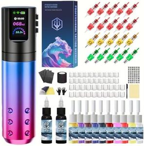 Tattoo kit POSEIDON, Tattoo Pen Kit with 20 PCS Tattoo Cartridge Machine, Tattoo Pen with 1800mAh Capacity Wireless Power, Tattoo Gun kit with Japan Coreless Motor Digital Display for Tattoo Equipment