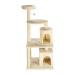 AmazonBasics Condo Activity Cat Tree Top Perch Sctraching Post Furry Hanging Ball Jute Rope, Light Beige with White Rope (L)