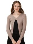 ICW Women's Acrylic Knitted Ribbed Cardigan Front-Open Top Full Sleeve Shrug Jacket for Girls ((ONE Size -S-M)(Bust Size 30-36 Inch) (Skin)