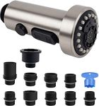 Hibbent Kitchen Faucet Head Replacement, Pull Down Sink Faucet Sprayer Nozzle with 3 Functions, 15 Adapters, Compatible with Moen, American Standard, Delta, Kohler(With Multi Adapters, Brushed Nickel)