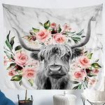 Erosebridal Highland Cow Flower Tapestry Bull Cattle Wall Hanging Bedroom Decorative Western Funny Animal Wall Tapestry Wildlife Farmhouse Cow Wall Blanket Rose Grey Marble Tapestries Small 51x59