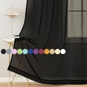 Sheer Curtains 84 inch Length 2 Panels Set, Semi Sheer Privacy Curtain Drapes, Black Rod Pocket Window Treatments Voile Curtains for Windows Living Room Bedroom Sunroom French Doors, 52"W x 84"L