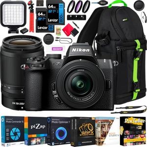 Nikon Z50II Mirrorless Camera 4K DX Body with 2 Lens Kit 16-50mm + 50-250mm VR 1788 | Official Nikon USA Partner Model | Bundle with Deco Gear Backpack +LED + 2 Pack 64GB Memory Cards & Accessories