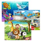 Fiddlys 54 Pcs Wood Jigsaw Puzzles for Kids & Children Age 6+ Animal World and Sea World (Pack of 3)