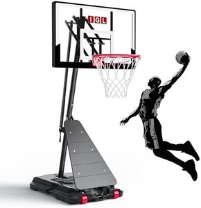IGL Portable Basketball Hoop Outdoor, 48 Inch PC Backboard, 5.3–10 FT Height Adjustable Basketball Goal System, Stable Angled Pole, Fillable Base with Wheels for Kids, Youth & Family