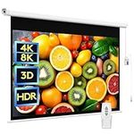 WASJOYE 100"Motorized Projector Screen Electric Diagonal Automatic Projection 16:9 8K HD Movies Screen for Home Theater Cinema Office Video Game Outdoor Indoor