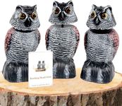 BobbleHead Owl Decoys Sculpture to Scare Birds Away, 3-Pack 8.3" Fake Owl Plastic Scarecrow Bird Deterrent, Natural Enemy Repellent, Garden Decor Statues for outside, Patio, Lawn, Yard Decoration