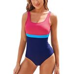 TcIFE Women Swimsuits One Piece Swimming Costume for Ladies Sports Bathing Suits Tummy Control Swimwear Vintage Push-up Backless Monokini Blue Pink