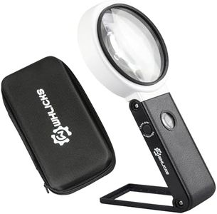 Hands-Free Magnifying Glass with Light and Stand, 32 LED Foldable Loupe, 10X 25X Illuminated Magnifier with Storage Case, Cleaning Cloth for Seniors, Jewelry, Close Work, Powered by Battery or USB