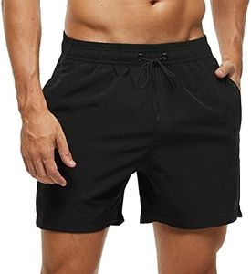 SILKWORLD Mens Swim Trunks Quick Dry Beach Shorts with Zipper Pockets,MQ18_Zip_Black,Medium