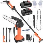 Cordless Pole Saw 5.91Ft, 2 IN 1 High Branch Saw & Handheld Chainsaw 6 Inch Rechargeable 3 Sections 1.8M Electric Extension Pole Chainsaw 90°Adjustable Head w 2 2.0 Ah Battery for Garden Tree Trimming