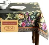 Maison d' Hermine 100% Cotton Table Cover - 60"x108" Rectangle Decorative Tablecloth - Washable Tablecloths for Dining, Home & Party For Thanksgiving & Christmas - Pumpkin Garden/Dark Green Collection