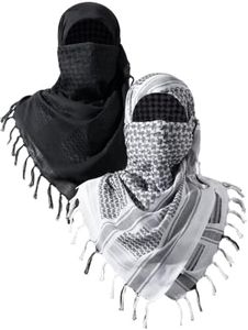 FREE SOLDIER Scarf Military Shemagh Tactical Desert Keffiyeh Head Neck Scarf Arab Wrap with Tassel for Men Women (2 Pack of White & Black)