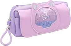 VRT Cute Cartoon Pencil Case, Large Capacity Stationery Bag, Side Pockets Pouch with Zipper Closure Portable Makeup Case, Cute for Students Girls Adults Office (Cat Purple)