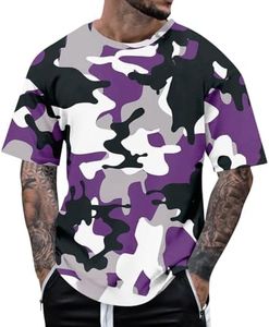 Mens Shirts Casual Summer Camouflage Short Sleeve Shirt Plus Size Outdoor Fashion Tees Trendy Blouse T Shirt for Father's Day Valentine's Day Dark Purple M