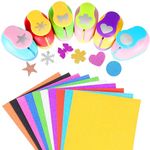 Geebuzz 6 Pcs Colorful Craft Hole Punch with 10 Glitter Cardstock Paper, Decorative Scrapbook Paper Puncher Set, Different Shape Paper Hole Puncher Set for Office Supplies (6 Pcs)