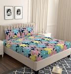 DECOREZA Cotton Feel All Around Elastic Premium Fitted Bedsheets, Elastic Fitted Bedsheets Queen Size Bedsheet for Double Bed with 2 Pillow Covers, Size - 60 x 78 x 8 Inches, (Multi Bloomy)