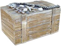 Puzzled CoTa Global Baja Beach Large Wooden Jewelry Box - Handcrafted Nautical Trinket with Seashell and Starfish Decorations, Accent Tabletop Home Decor, Jewelry Storage - 9 Inches