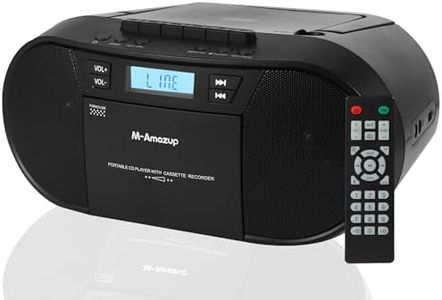 M-Amazup Boombox CD Player Portable, Cassette Player Combo with CD MP3 Bluetooth AUX TF USB FM Radio AC/DC Powered, Boom Box with Remote Control, Headphone Jack, Stereo Sound for Home,Kids,Gift