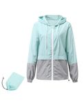 Zando 2024 Rain Jacket Women Lightweight Windbreaker Jacket Waterproof Raincoat for Women Packable Womens Jacket Spring Jacket with Hood Women Windbreaker Plus Size Raincoats B Mint Green&Gray XL