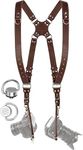 CHAMPKIA Camera Strap Accessories for Two-Cameras | Dual Shoulder Leather Belt Strap | Multi Camera Strap for DSLR/SLR (Brown)