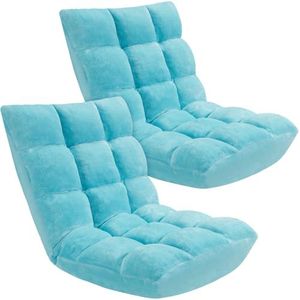 ACIPENSER Folding Floor Chair 14-Position Cushioned Adjustable Floor Lazy Sofa Chair w/Breathable Cotton & Skin-Friendly Flannel for Adults & Kids Ideal for Reading Meditating, Blue