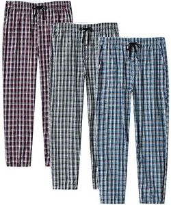 MoFiz Men's Pajama Pants Cozy 100% Cotton Sleep Pj's Bottom Lounge Sleepwear Lightweight Plaid Pants 3pack Size Medium
