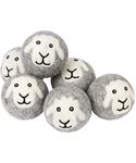 Wool Dryer Balls - Smart Sheep 6-Pack - XL Premium Natural Fabric Softener Award-Winning - Wool Balls Replaces Dryer Sheets - Wool Balls for Dryer - Laundry Balls for Dryer (Gray Smiling Sheep)