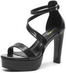 Amoji Women's Block Heels 4 Inch Platform Heels Lady Chunky Heeled Sandals 325 Black Heels Size 8.5 women