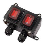 weideer 2 Gang Inline Cord Switch ON/OFF IP67 Waterproof 20A 250V/16A 125V Red LED Inline Power lamp Rocker Toggle Switch Outdoor Switch Unilateral Entry and Exit Line