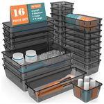 JD FRESH Polypropylene Set of 16 Stationery Drawer Organiser/Unbreakable Drawer Organizer/Dressing Table Organizer/Multi-Purpose Storage Boxes/Drawer Divider Tray for Kitchen/Bedroom/Office - (Black)