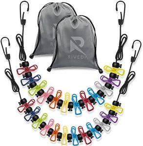 RIVEDA 2 Pack Travel Clotheslines with 12 Colorful Clips Each & 2 Bags, Cruise RV & Camping Essentials Clothes Line for Indoor Laundry Drying Line & Outdoor Accessories