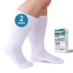 Powbrace 2 Pairs Wide Diabetic Socks for Men Women Plus Size,Lymphedema Socks,Socks for Swollen Feet and Ankles,Edema Socks,Loose Fit Socks,Non-Binding Socks,Bariatric Socks,Hospital Cast Socks-White