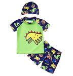 Bubble Berry Swimming Costume for Boys I T-Shirt Shorts and Cap Three-Piece Swimsuit | 3 to 10 Years (8-10 Year, Green Dino)