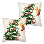 Kwlegh 2 Pack of Xmas Tree with Red Apples Throw Pillow Covers Merry Christmas Cat Pillow Protectors Watercolor Winter Cotton Linen Cushion Covers for Living Room Couch Sofa 20x20