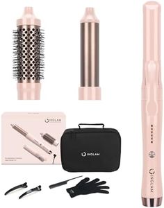 IG INGLAM 3 in 1 Cordless Detachable Hair Styling Set with 1'' Flat Iron, 1.25" Curling Wand, 1.5" Thermal Brush, Rechargeable Portable for Travel, Gift for Women, Pink