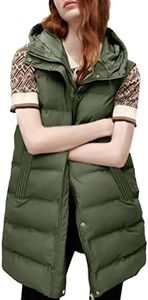 Tanming Women's Long Puffer Vest Cotton Sleeveless Puffy Jacket with Removable Hood (Army Green-Medium)