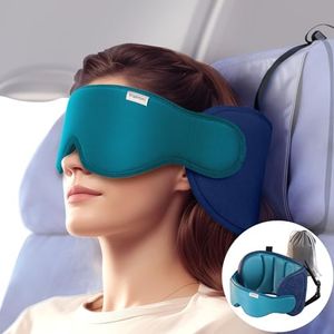 Inspireyes Travel Pillow for Airplanes, Airplanes Pillow with Eye Mask for Sleeping, Long Haul Flight Essentials Head Support Soft Pillow, Car Road Trip Travel Pillow, Lake Blue