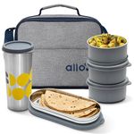 Allo Microwave Safe Steel Lunch Box for Office with Bag for Men and Women, Air Tight & Leak Proof Stainless Steel Tiffin for Office, School, College, Set of 5 with Bag