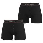 Lonsdale Mens 2 Pack Boxers Underwear Boxer Elasticated Waist Black M