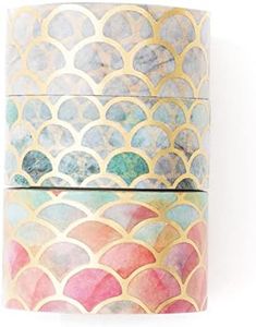 YUBBAEX Gold Veins Washi Tape Gorgeous Foil Masking Tape Set Decorative for Arts, DIY Crafts, Journal Supplies, Planners, Scrapbook, Card/Gift Wrapping (Squama & Ripples)