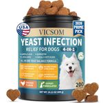 VICSOM Yeast Infection Treatment for Dogs, 200 Soft Chews Natural Anti Yeast Support Itchy Skin Paw Licking Ear Odor Allergy Relief for Dogs, Caprylic Acid + Probiotics, Chicken Flavor All Breeds