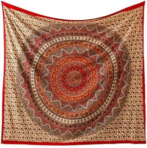 Popular Handicrafts (Full, Red) - Hippie Mandala Bohemian Psychedelic Intricate Floral Design Indian Bedspread Magical Thinking Tapestry Kerala Tapestry 84x90 Inches,(215x230cms) Red