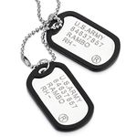 COOLSTEELANDBEYOND Two-Pieces Military Army Dog Tag with Black Silicone Mens Pendant Necklace, 28 inches Ball Chain(CA)