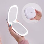 Mocado Compact Mirror with Light, 1X/10X Travel Magnifying Mirror, 10cm LED Travel Makeup Mirror with 3 Color Adjustable Lights, Double Sided USB Rechargeable & Touch Screen, Portable(White)