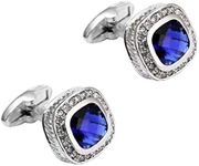 Silver tone Cool Blue Crystal Cufflinks Simple Crystal Gem stone Cuff links