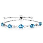 Gem Stone King 925 Sterling Silver Swiss Blue Topaz and Lab Grown Diamond Adjustable Tennis Bracelet 4.25 cttw Gemstone Birthstone