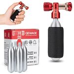 GEWAGE CO2 Air Pump for Bicycle Tyres - CO2 Bicycle Pump Includes 4 Pack CO2 Capsules 16g with Thread and Compatible Presta & Schrader Valve for Mountain Bike and Road Bike (Red)