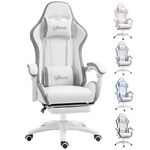 Vinsetto Racing Gaming Chair, Reclining PU Leather Computer Chair with 360 Degree Swivel Seat, Footrest, Removable Headrest and Lumber Support, White and Grey